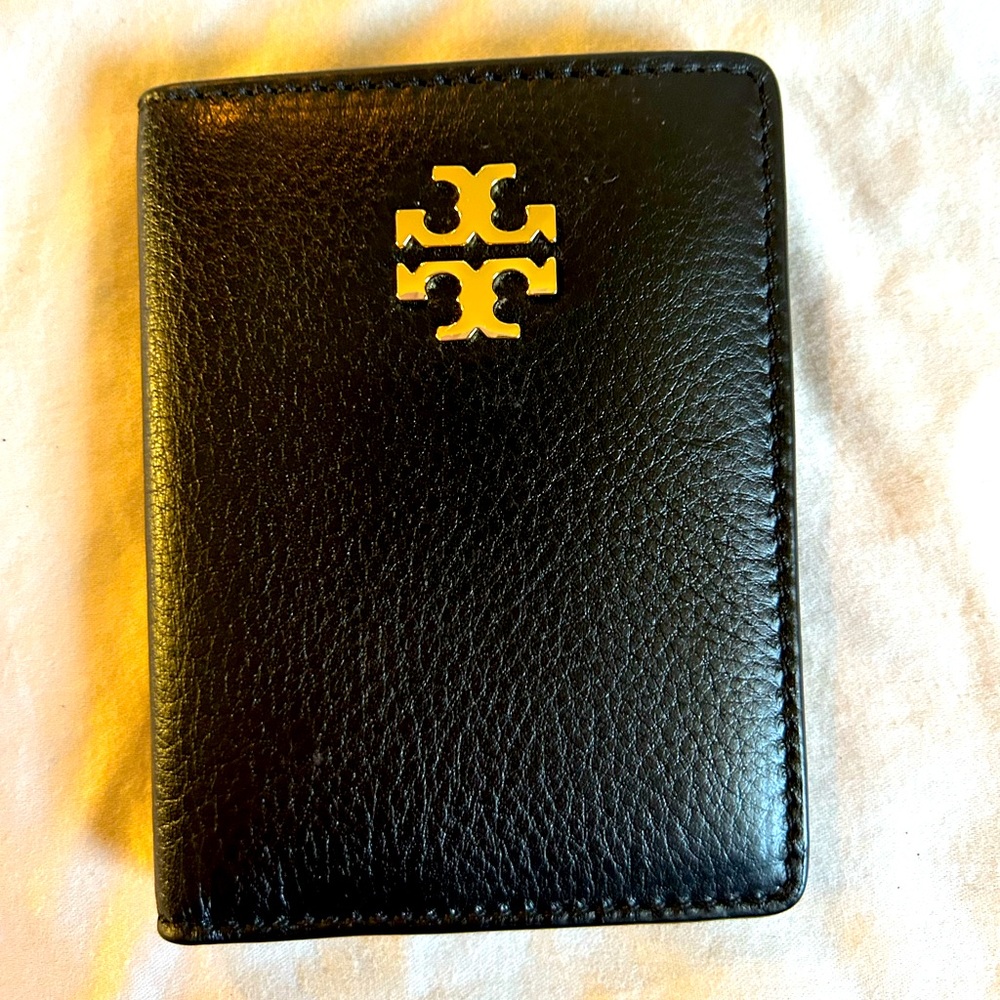 Tory Burch Britten Zip Card Case black and Gold